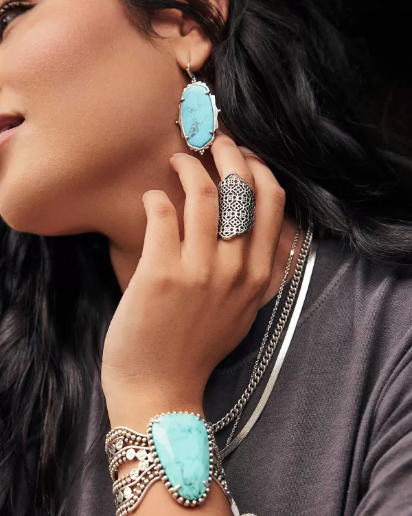 Abena Vintage Silver Statement Bracelet In Variegated Turquoise Magnesite^Kendra Scott Discount