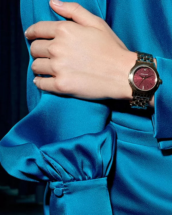 Alex Gold Tone Stainless Steel 35Mm Watch In Burgundy Quartz^Kendra Scott New