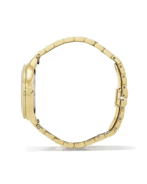 Alex Gold Tone Stainless Steel 35Mm Watch In Burgundy Quartz^Kendra Scott New
