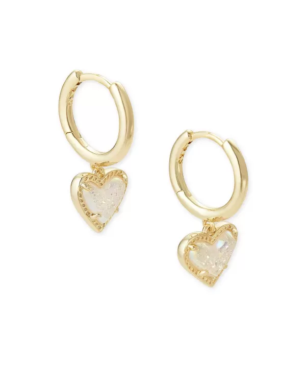 Ari Heart Gold Huggie Earrings In Iridescent Drusy^Kendra Scott Best