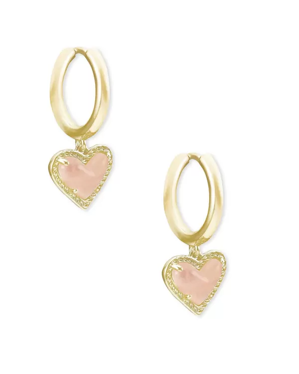 Ari Heart Gold Huggie Earrings In Rose Quartz^Kendra Scott Hot