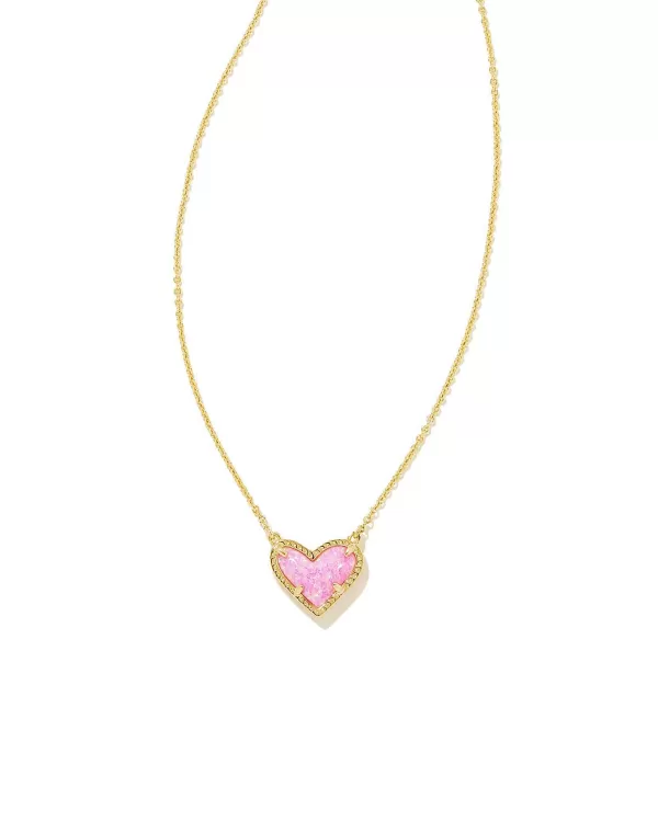 Ari Heart Gold Pendant Necklace In Bubblegum Pink Kyocera Opal^Kendra Scott Cheap
