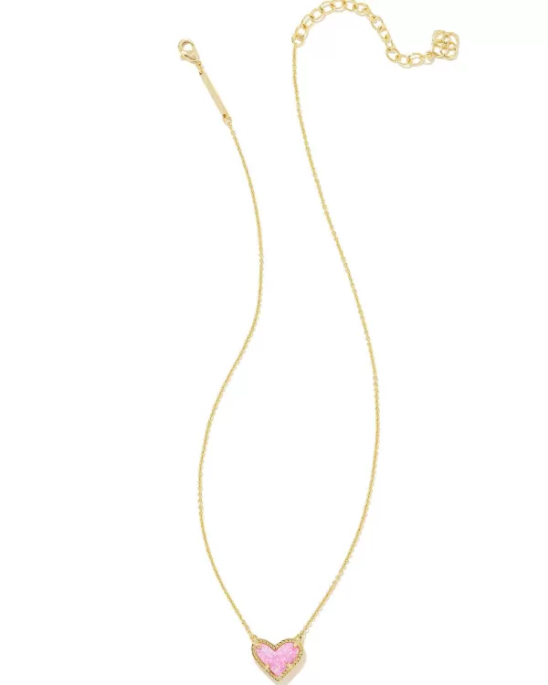 Ari Heart Gold Pendant Necklace In Bubblegum Pink Kyocera Opal^Kendra Scott Cheap