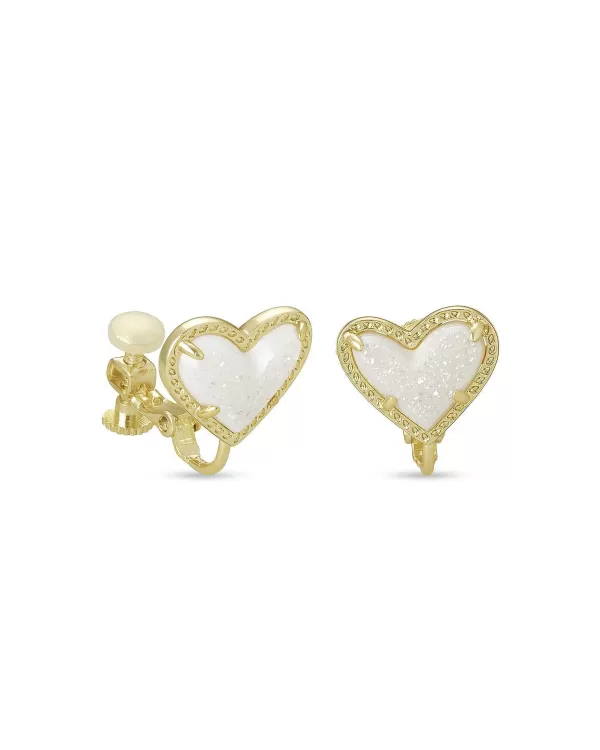 Ari Heart Gold Stud Clip On Earrings In Iridescent Drusy^Kendra Scott Sale