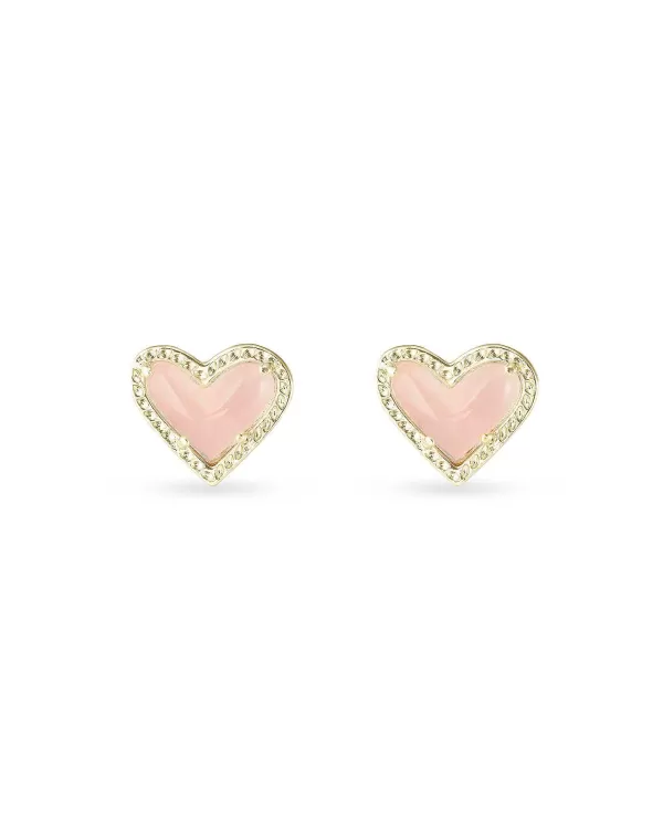 Ari Heart Gold Stud Earrings In Rose Quartz^Kendra Scott Store