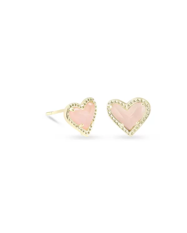 Ari Heart Gold Stud Earrings In Rose Quartz^Kendra Scott Store