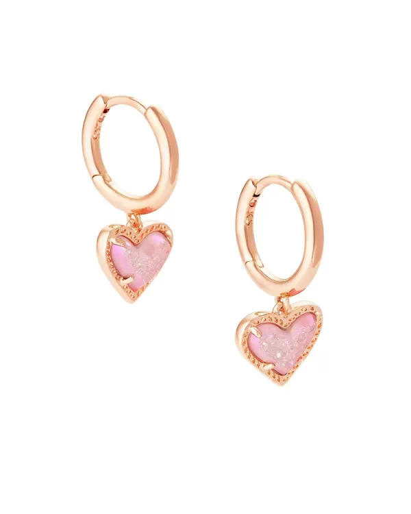 Ari Heart Rose Gold Huggie Earrings In Light Pink Drusy^Kendra Scott Flash Sale