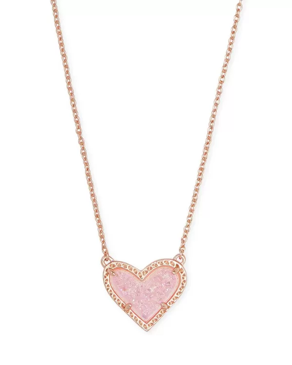 Ari Heart Rose Gold Pendant Necklace In Light Pink Drusy^Kendra Scott Cheap