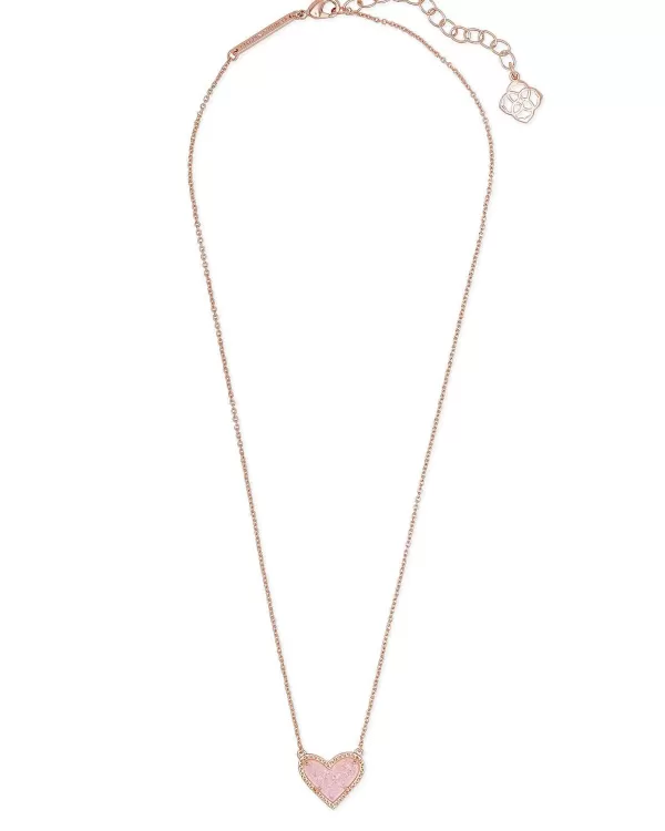 Ari Heart Rose Gold Pendant Necklace In Light Pink Drusy^Kendra Scott Cheap