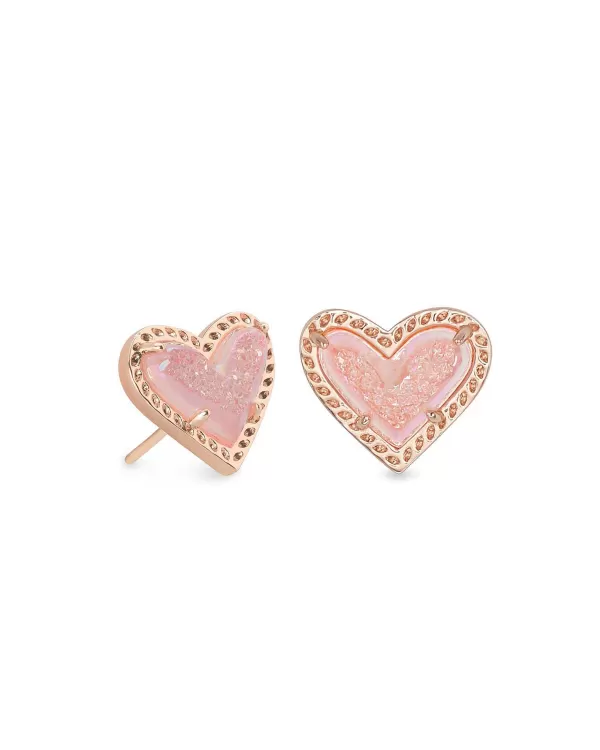 Ari Heart Rose Gold Stud Earrings In Light Pink Drusy^Kendra Scott Hot