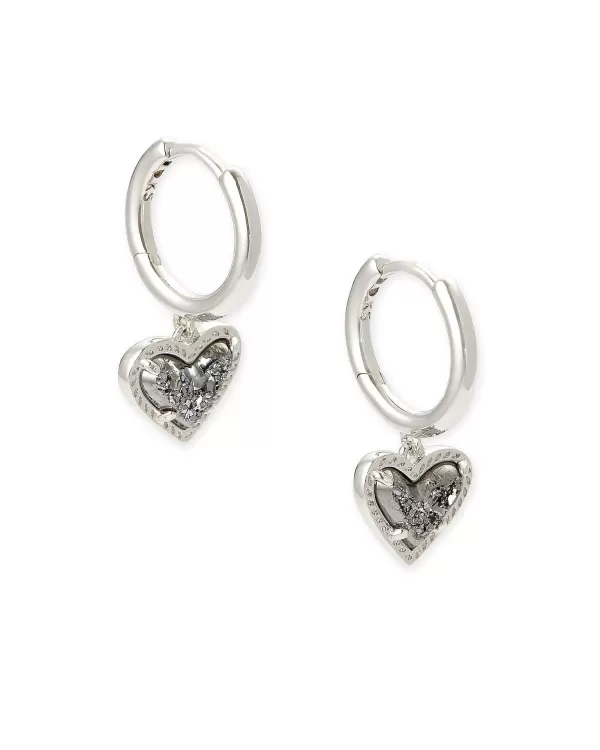 Ari Heart Silver Huggie Earrings In Platinum Drusy^Kendra Scott Best