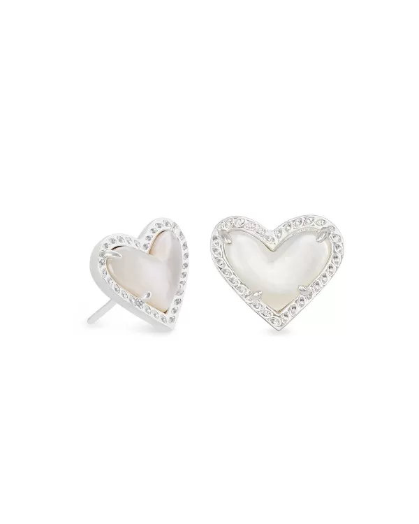 Ari Heart Silver Stud Earrings In Ivory Mother-Of-Pearl^Kendra Scott Outlet