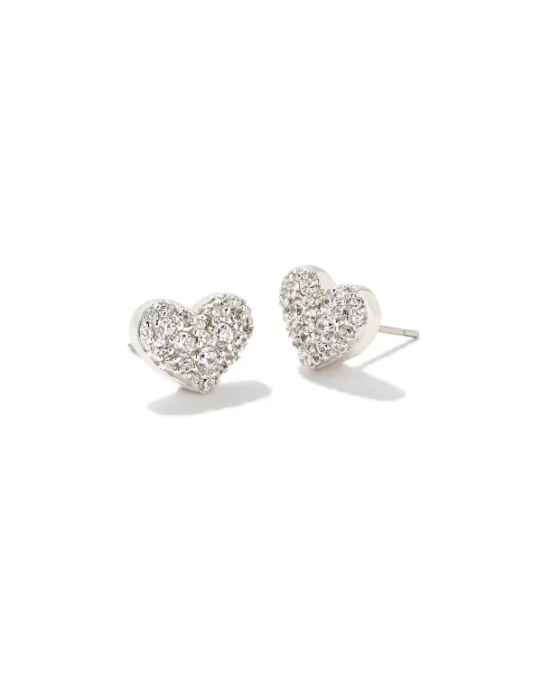 Ari Silver Pave Crystal Heart Earrings In White Crystal^Kendra Scott Outlet