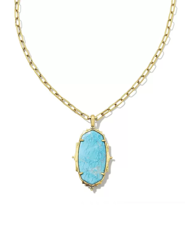 Baroque Ella Vintage Gold Long Pendant Necklace In Variegated Dark Teal Magnesite^Kendra Scott New