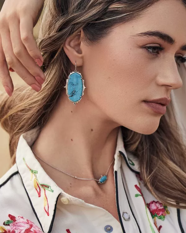 Baroque Ella Vintage Silver Drop Earrings In Variegated Dark Teal Magnesite^Kendra Scott Best Sale