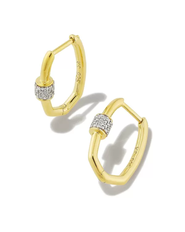 Bristol 18K Gold Vermeil Huggie Earrings In White Sapphire^Kendra Scott New