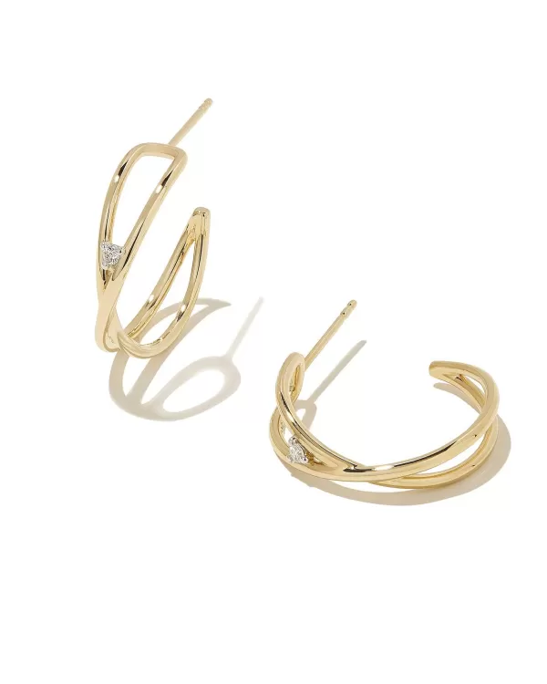 Caroline 14K Yellow Gold Hoop Earrings In White Diamond^Kendra Scott Shop