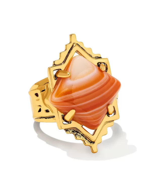Cass Vintage Gold Cocktail Ring In Orange Banded Agate^Kendra Scott Shop