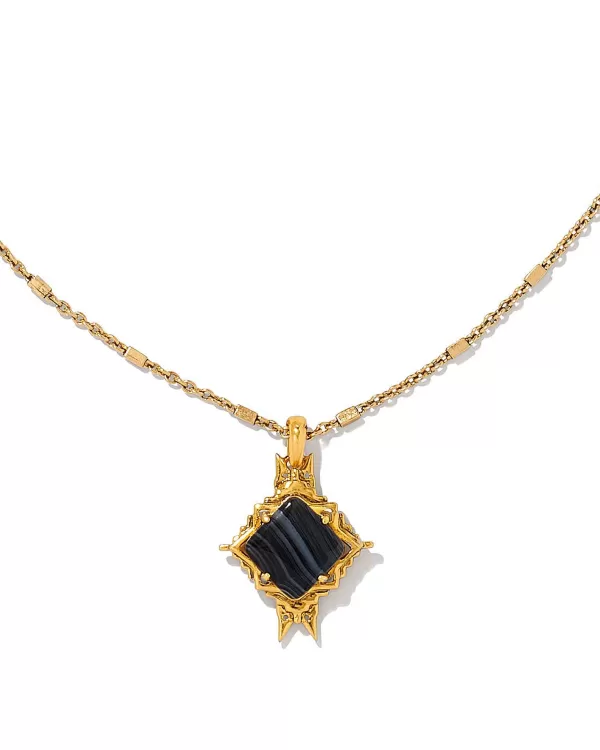 Cass Vintage Gold Long Pendant Necklace In Black Banded Agate^Kendra Scott Store