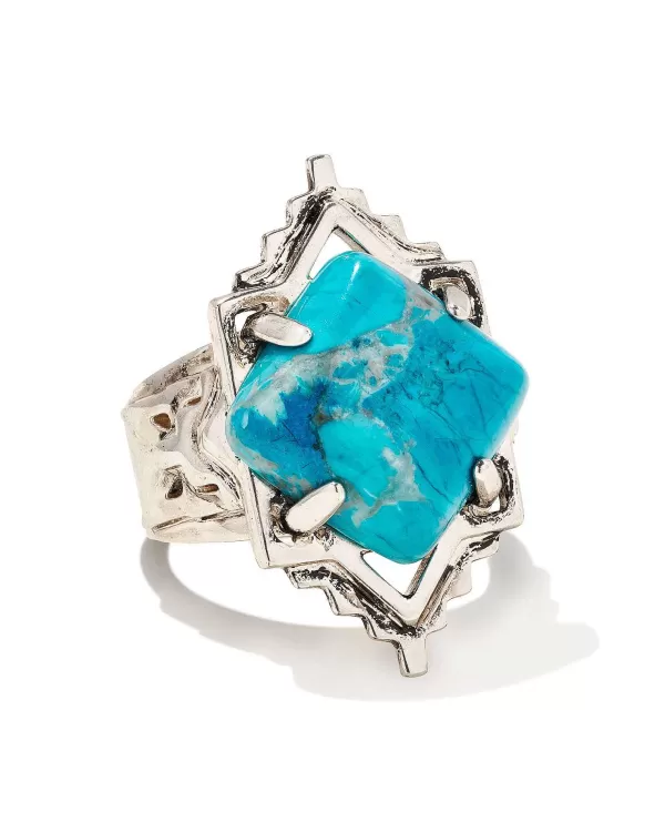 Cass Vintage Silver Cocktail Ring In Variegated Dark Teal Magnesite^Kendra Scott Cheap