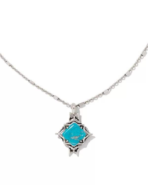 Cass Vintage Silver Long Pendant Necklace In Variegated Dark Teal Magnesite^Kendra Scott Best Sale