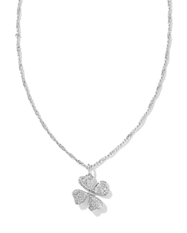 Clover Silver Crystal Short Pendant Necklace In White Crystal^Kendra Scott Fashion