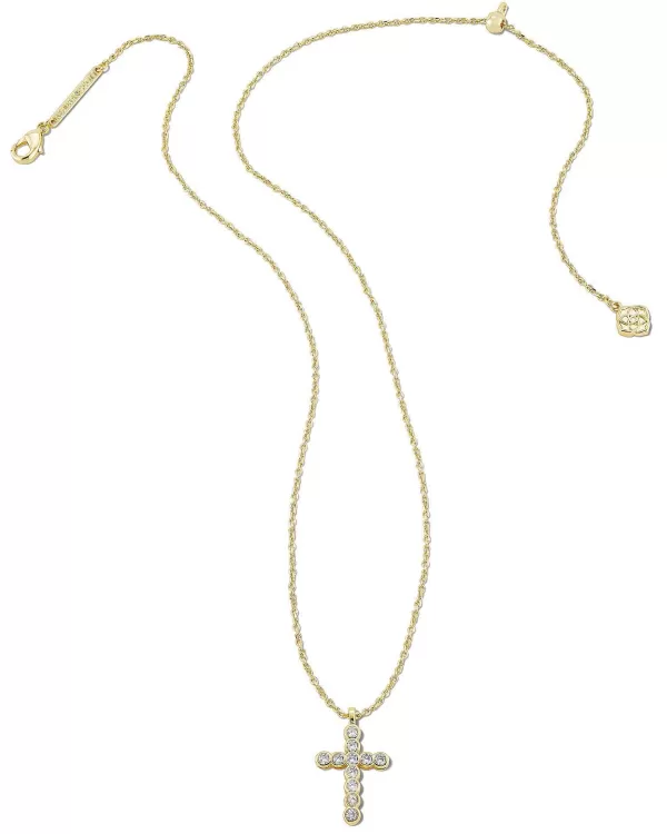 Cross Gold Pendant Necklace In White Crystal^Kendra Scott Outlet