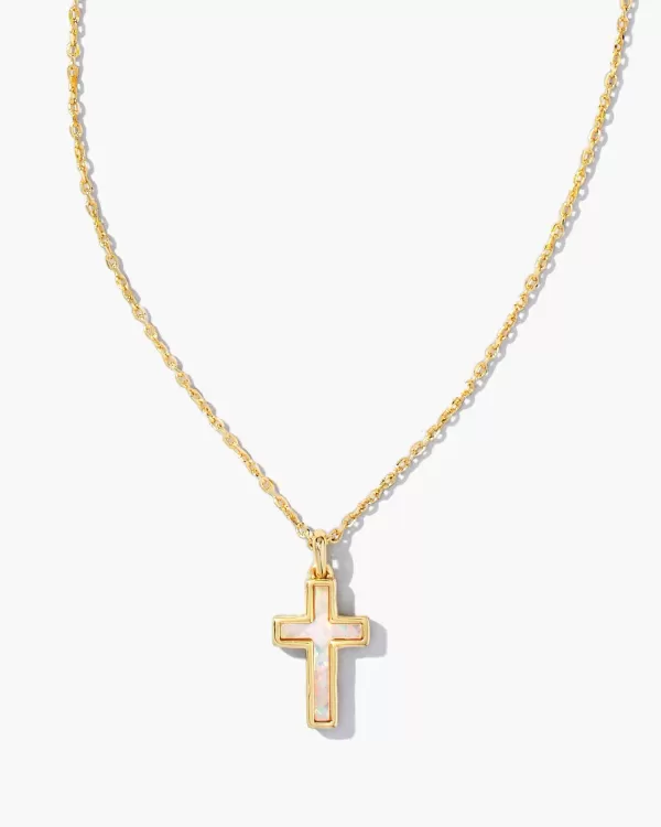 Cross Gold Pendant Necklace In White Kyocera Opal^Kendra Scott Fashion