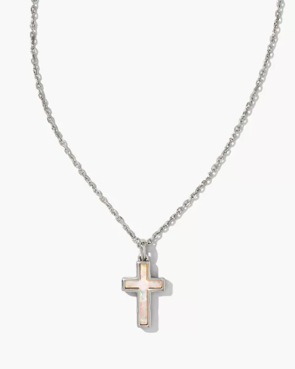 Cross Silver Pendant Necklace In White Kyocera Opal^Kendra Scott Flash Sale