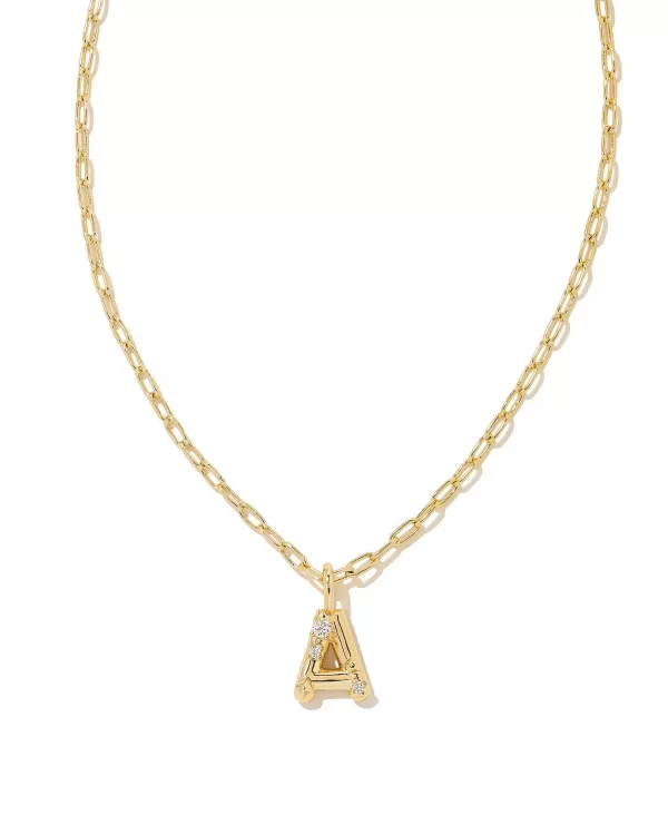 Crystal Letter A Gold Short Pendant Necklace In White Crystal^Kendra Scott Best Sale