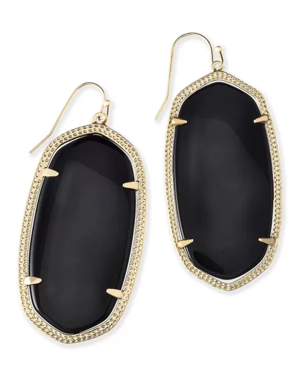 Danielle Gold Drop Earrings In Black Opaque Glass^Kendra Scott New