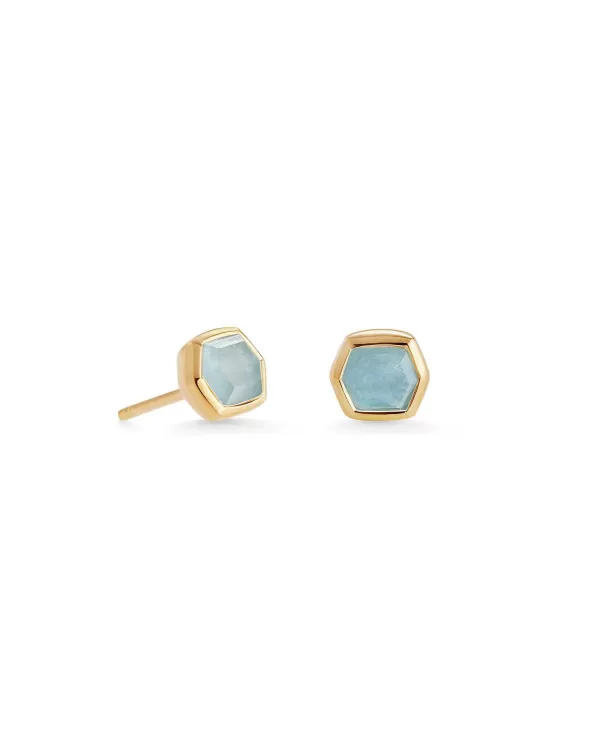 Davie 18K Gold Vermeil Stud Earrings In Aquamarine^Kendra Scott New