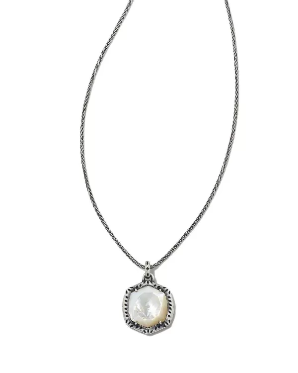 Davis Oxidized Sterling Silver Etch Frame Short Pendant Necklace In Ivory Mother-Of-Pearl^Kendra Scott Fashion