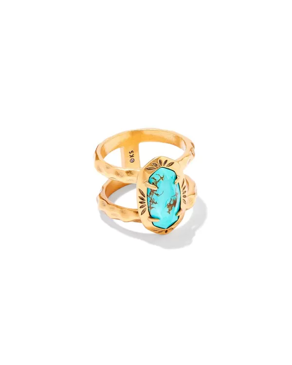 Elyse Vintage Gold Etch Frame Band Ring In Bronze Veined Turquoise Magnesite Red Oyster^Kendra Scott Cheap