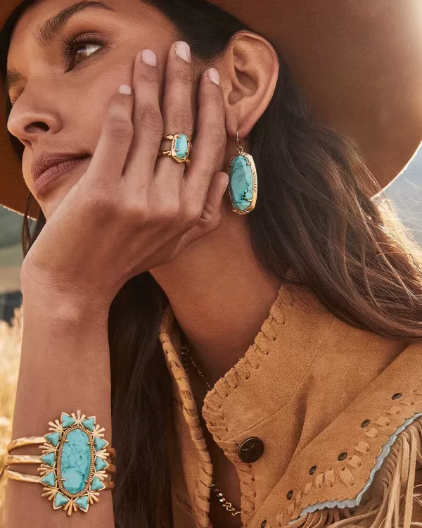 Elyse Vintage Gold Etch Frame Band Ring In Bronze Veined Turquoise Magnesite Red Oyster^Kendra Scott Cheap
