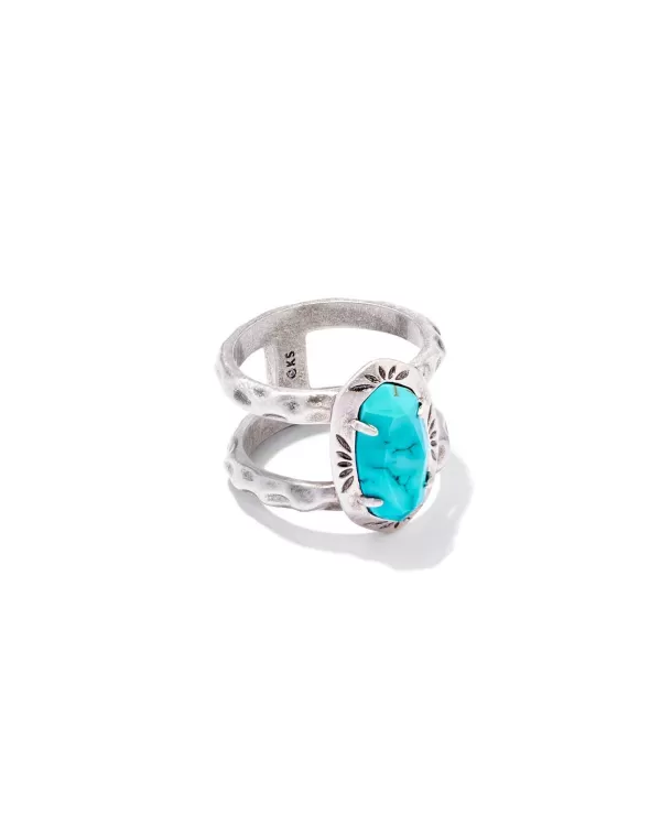 Elyse Vintage Silver Etch Frame Band Ring In Variegated Turquoise Magnesite^Kendra Scott Outlet
