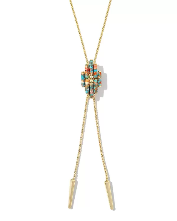 Ember Gold Bolo Necklace In Bronze Veined Turquoise Magnesite Red Oyster^Kendra Scott Flash Sale