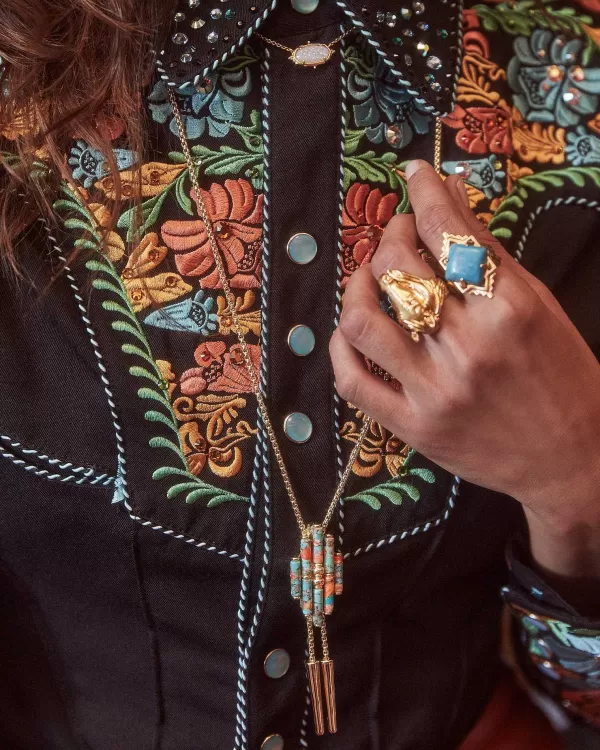 Ember Gold Bolo Necklace In Bronze Veined Turquoise Magnesite Red Oyster^Kendra Scott Flash Sale