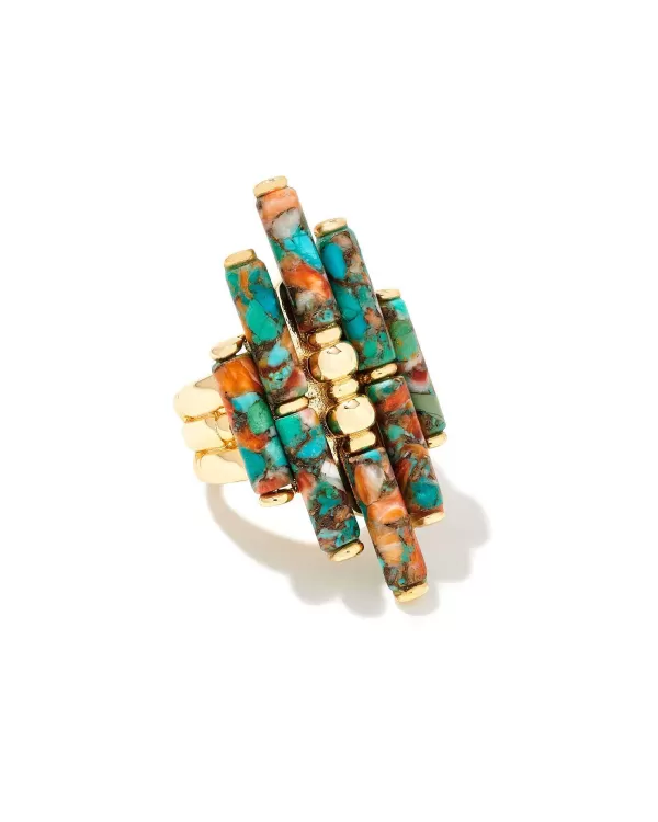 Ember Gold Cocktail Ring In Bronze Veined Turquoise Magnesite Red Oyster^Kendra Scott Clearance