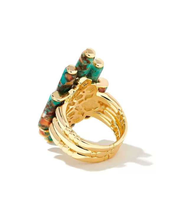 Ember Gold Cocktail Ring In Bronze Veined Turquoise Magnesite Red Oyster^Kendra Scott Clearance