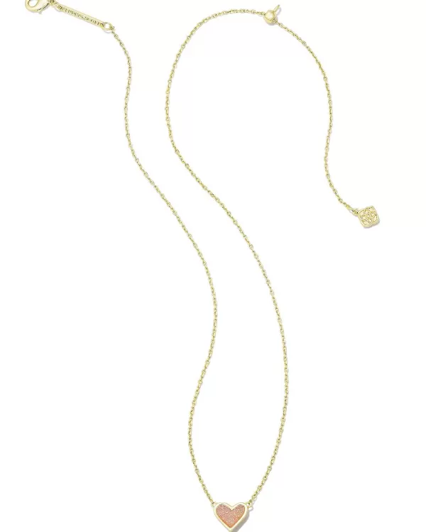 Framed Ari Heart Gold Short Pendant Necklace In Light Pink Drusy^Kendra Scott New