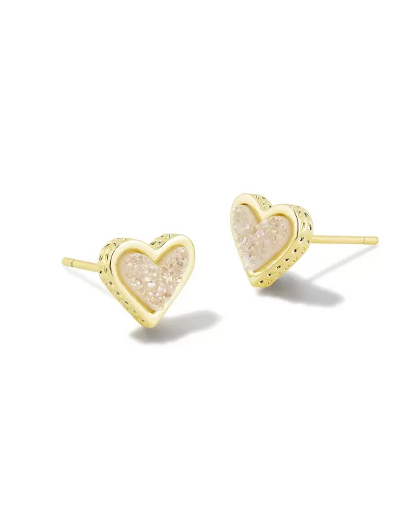 Framed Ari Heart Gold Stud Earrings In Iridescent Drusy^Kendra Scott Flash Sale