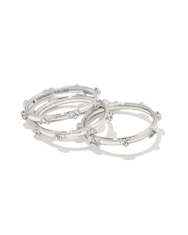 Haven Silver Crystal Heart Rings Set Of 3 In White Crystal^Kendra Scott Flash Sale