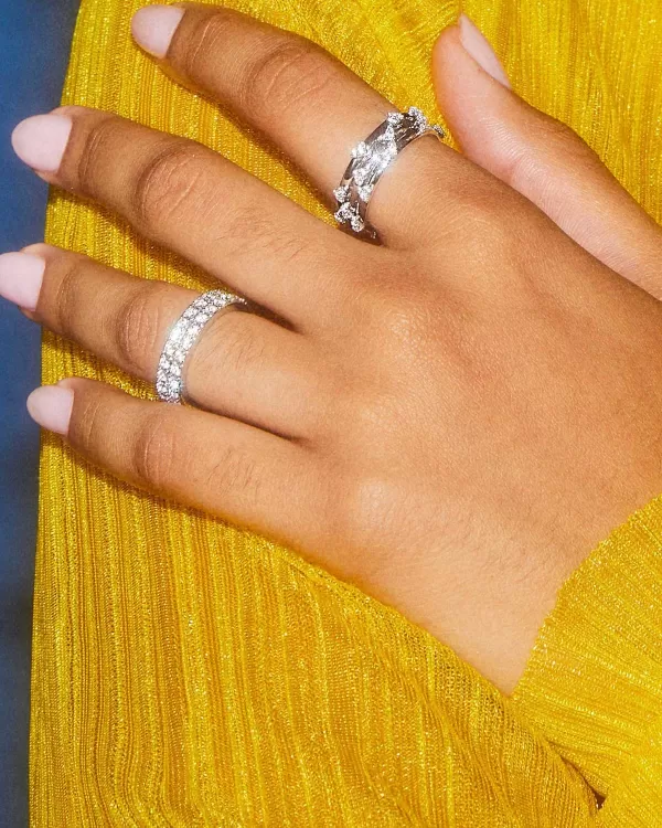 Haven Silver Crystal Heart Rings Set Of 3 In White Crystal^Kendra Scott Flash Sale