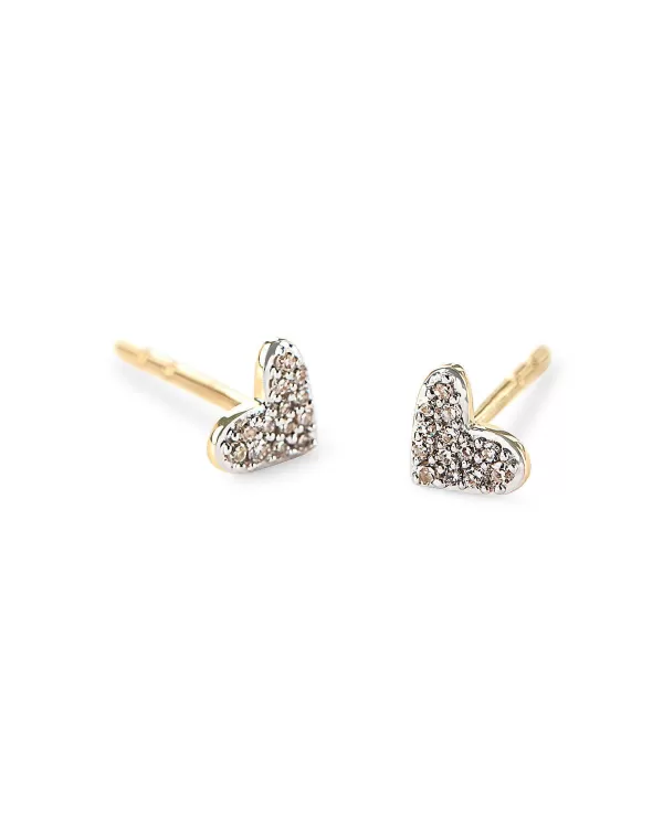 Heart 14K Yellow Gold Stud Earrings In White Diamonds^Kendra Scott Hot