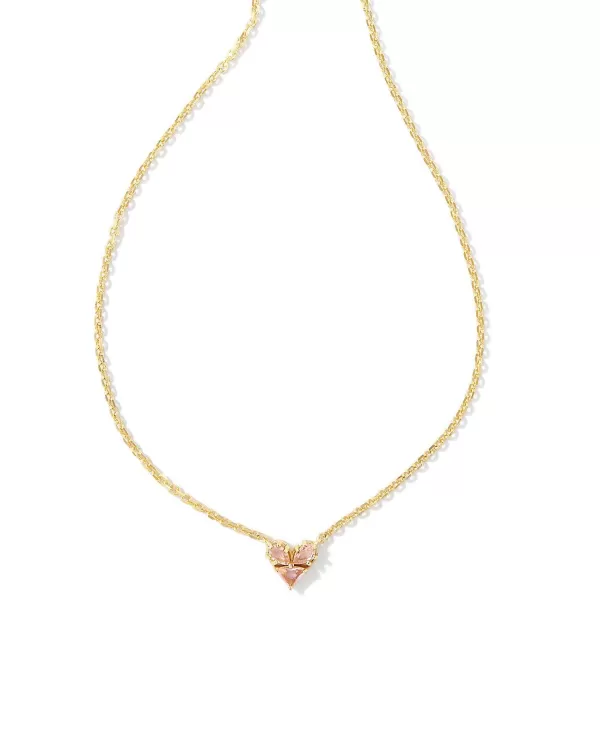 Katy Gold Heart Short Pendant Necklace In Pink Glass^Kendra Scott Clearance