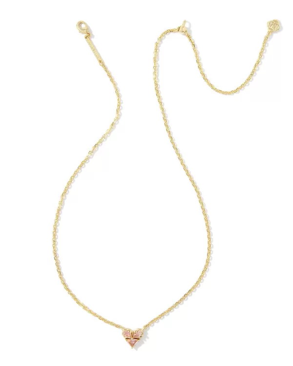 Katy Gold Heart Short Pendant Necklace In Pink Glass^Kendra Scott Clearance