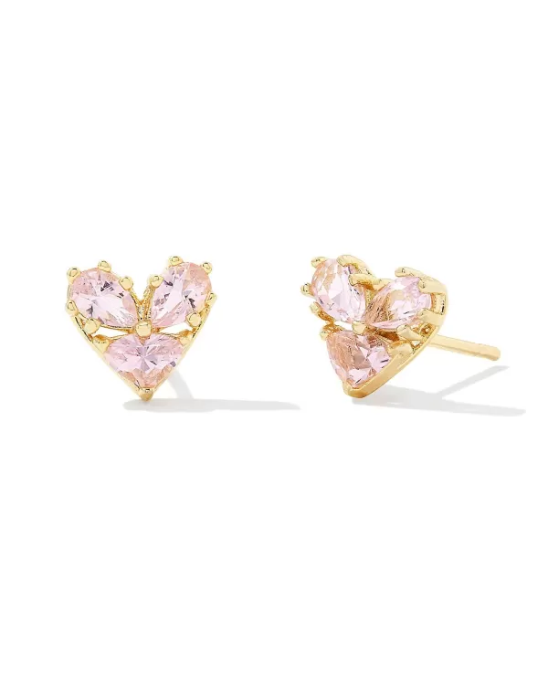 Katy Gold Heart Stud Earrings In Pink Glass^Kendra Scott Best Sale