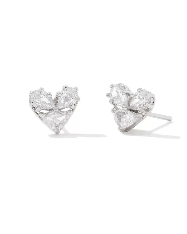 Katy Silver Heart Stud Earrings In White Crystal^Kendra Scott Best Sale