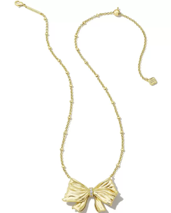 X Loveshackfancy Gold Bow Necklace In White Crystal^Kendra Scott Cheap